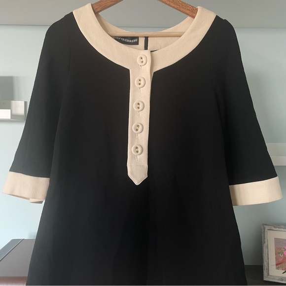 Vintage Gio Guerreri Wool Black and Beige Buttoned A-line ¾ Sleeves Dress - Picture 3 of 15